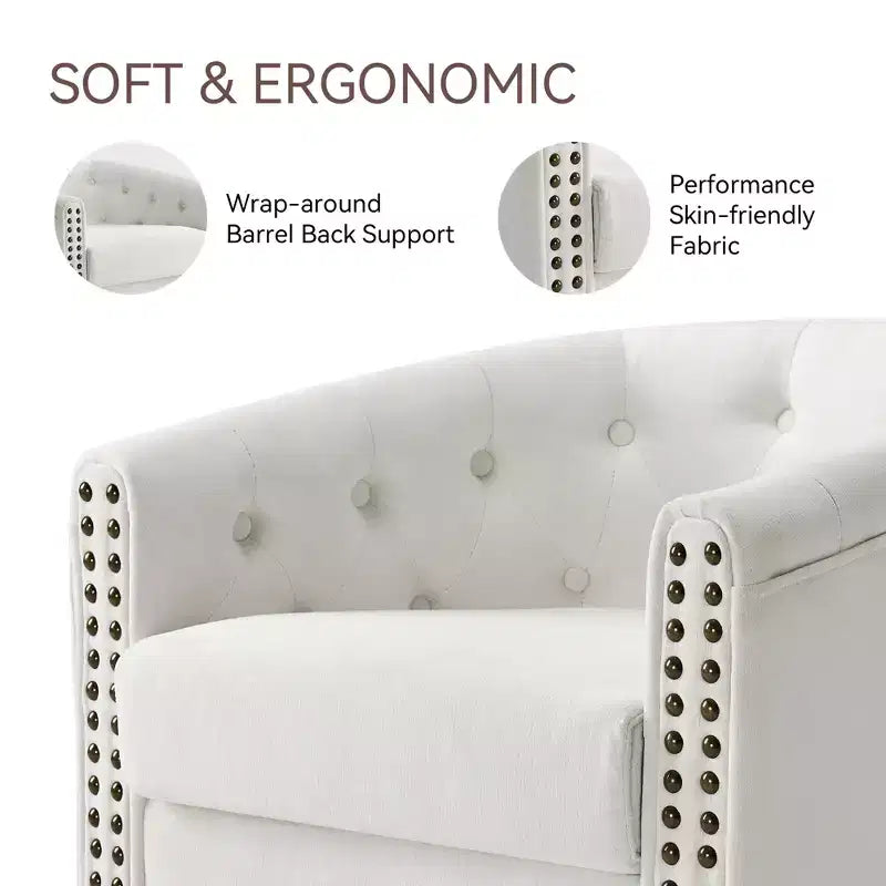 Dyonery Swivel Barrel Accent Chair,Modern Nailhead Armchair, 360 Modern Comfy Reading Chair for Living Room & Bedroom