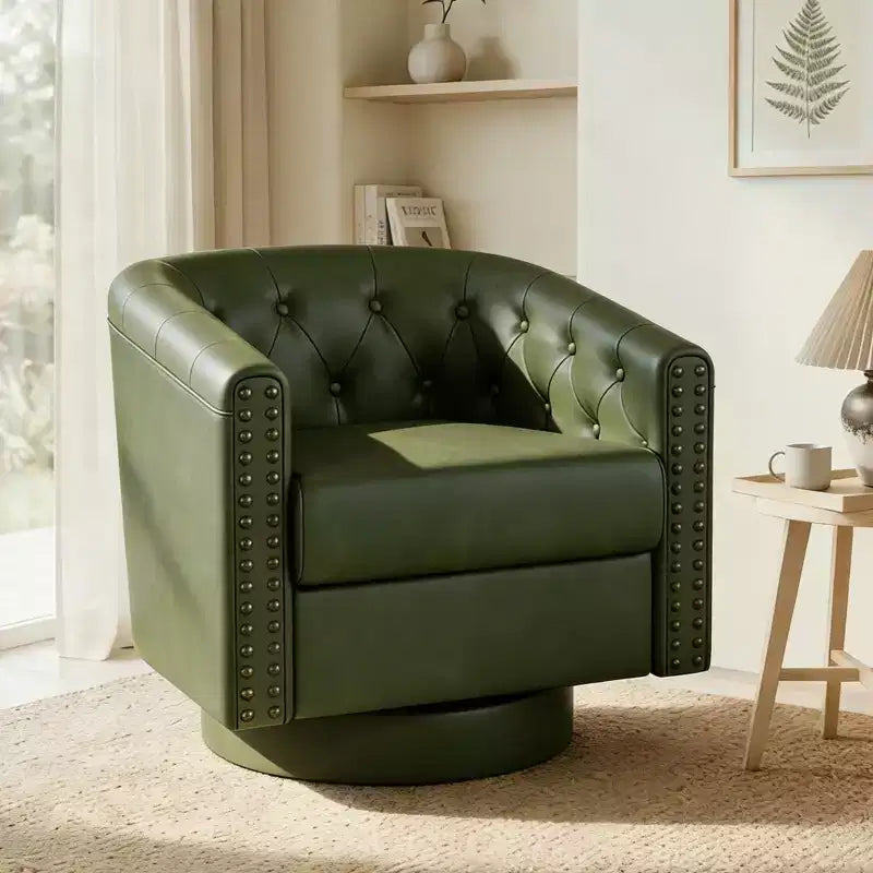 Dyonery Swivel Barrel Accent Chair,Modern Nailhead Armchair, 360 Modern Comfy Reading Chair for Living Room & Bedroom