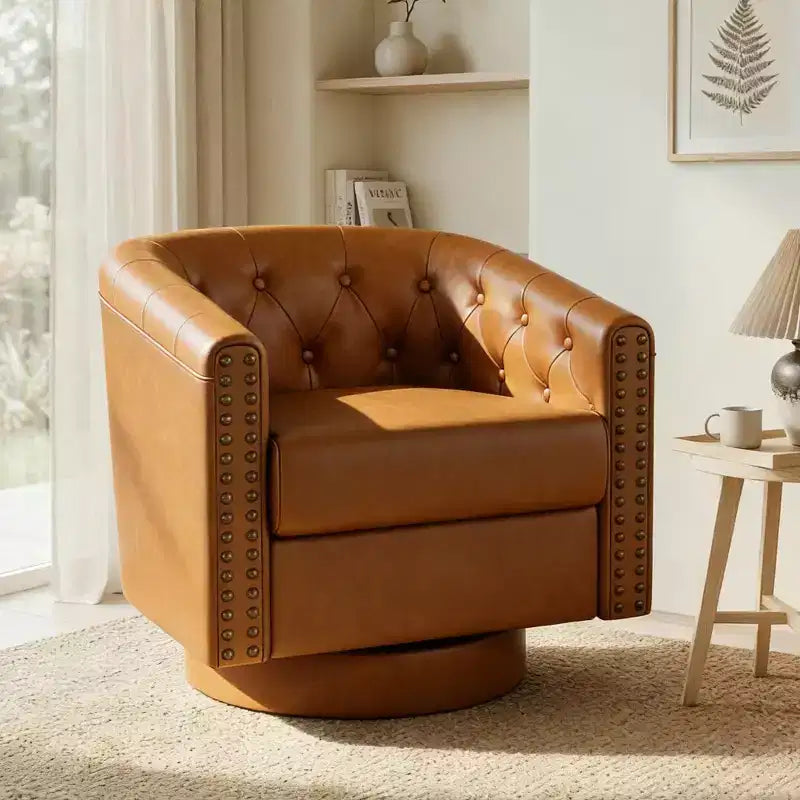 Dyonery Swivel Barrel Accent Chair,Modern Nailhead Armchair, 360 Modern Comfy Reading Chair for Living Room & Bedroom