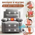 Oversized Power Lift Recliner Chair for Elderly - Electric Heat, Massage & Stand Assist - 135 Reclining - Cup Holders, Side Pocket Grey Fabric