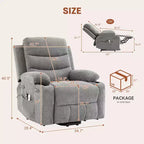 Oversized Power Lift Recliner Chair for Elderly - Electric Heat, Massage & Stand Assist - 135 Reclining - Cup Holders, Side Pocket Grey Fabric