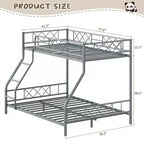 Metal Twin Over Full Bunk Bed for Adults & Teens, Low Profile Bunk Bed with Safety Guardrail and Ladder, No Box Spring Needed, Space-Saving
