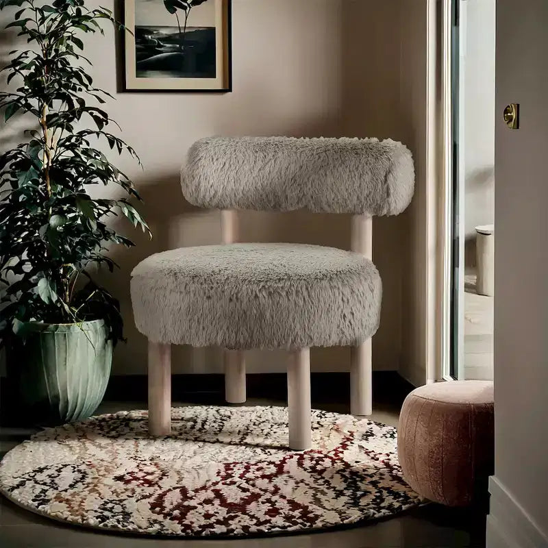 Meridian Furniture Ambre Vegan Shearling Fabric Chair
