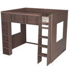 Lit mezzanine Queen surélevé avec étagères de rangement et armoire, cadre de lit mezzanine en bois massif avec bibliothèque et espace sous le lit pour dortoir et appartement
