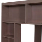 Lit mezzanine Queen surélevé avec étagères de rangement et armoire, cadre de lit mezzanine en bois massif avec bibliothèque et espace sous le lit pour dortoir et appartement