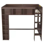 Lit mezzanine Queen surélevé avec étagères de rangement et armoire, cadre de lit mezzanine en bois massif avec bibliothèque et espace sous le lit pour dortoir et appartement