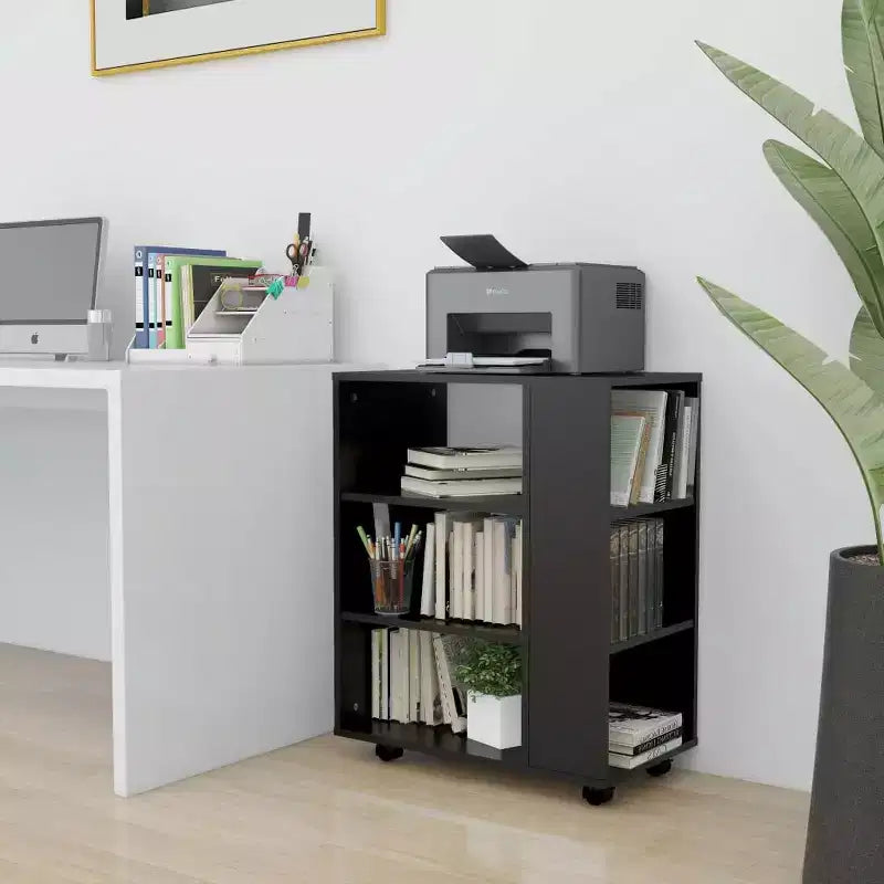vidaXL Meuble de rangement noir, bois d'ingénierie 60x35x75 cm, à roulettes