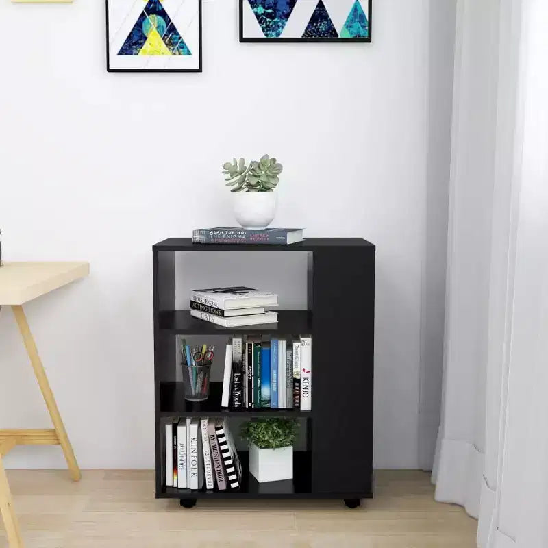 vidaXL Meuble de rangement noir, bois d'ingénierie 60x35x75 cm, à roulettes
