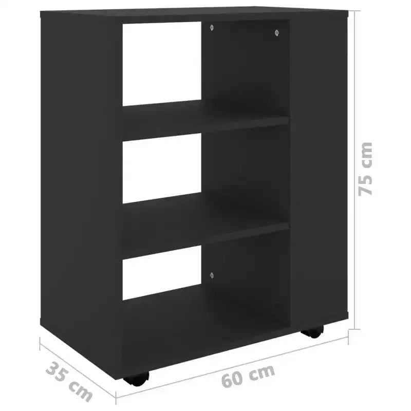 vidaXL Meuble de rangement noir, bois d'ingénierie 60x35x75 cm, à roulettes