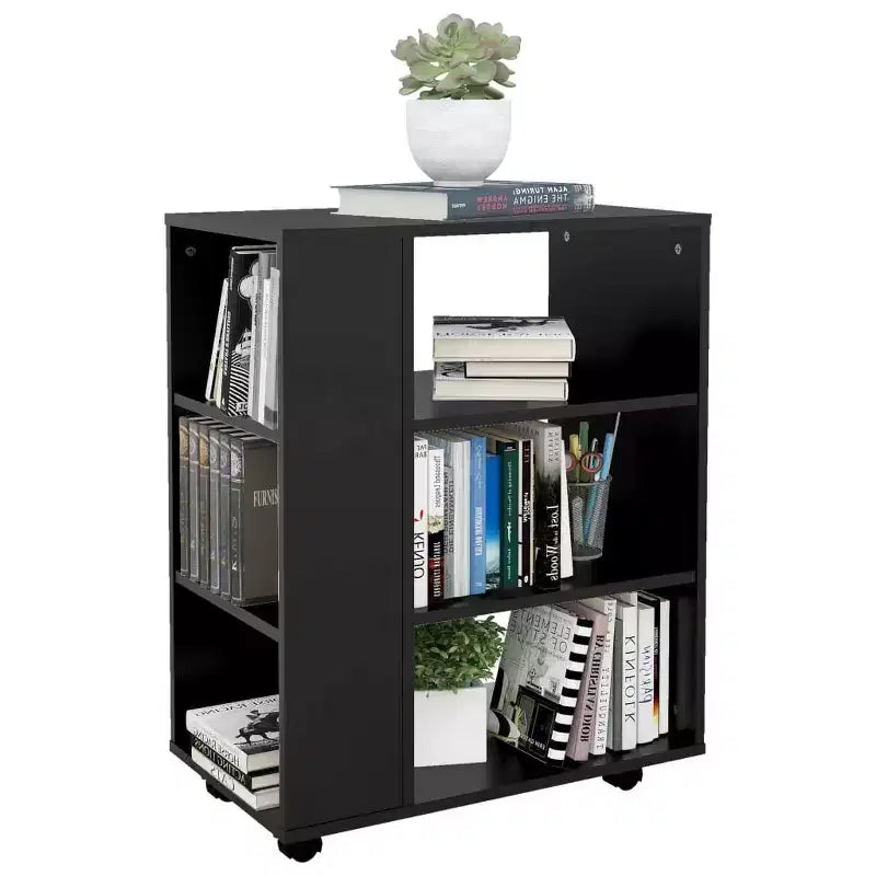 vidaXL Meuble de rangement noir, bois d'ingénierie 60x35x75 cm, à roulettes