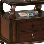 HomeRoots 26 Brown Solid Wood Square End Table With Two Drawers And Shelf