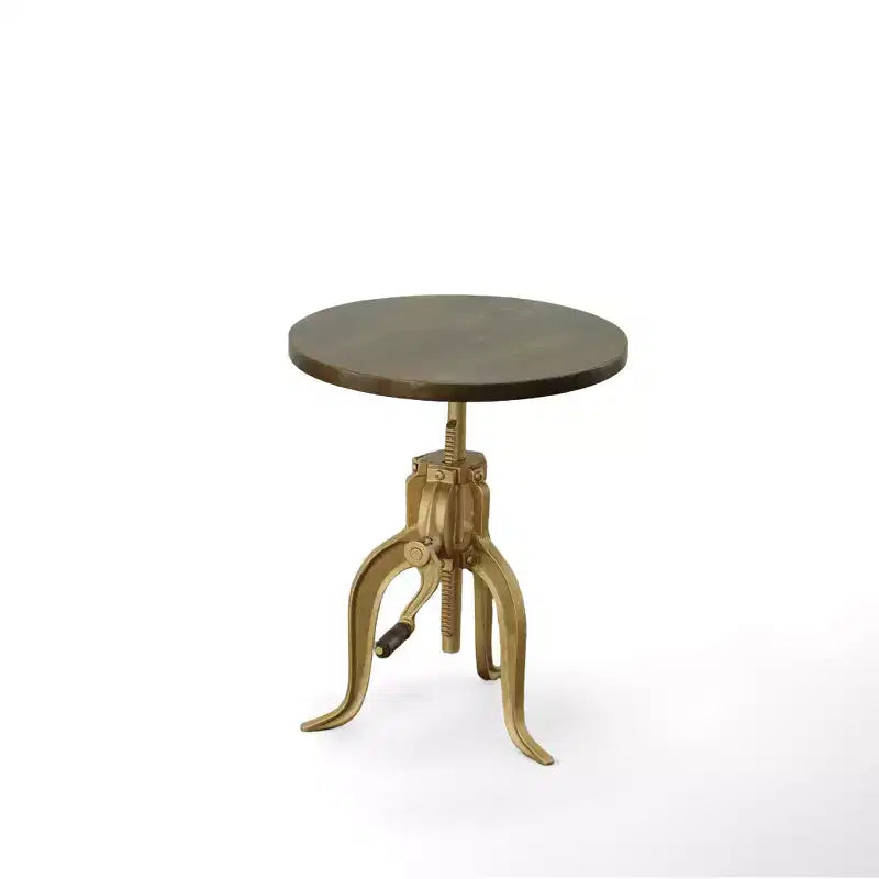 HomeRoots 19 Brass Solid Wood And Iron Height Adjustable Round End Table