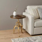 HomeRoots Table d'appoint ronde réglable en hauteur en laiton, bois massif et fer, 19 po