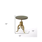 HomeRoots Table d'appoint ronde réglable en hauteur en laiton, bois massif et fer, 19 po