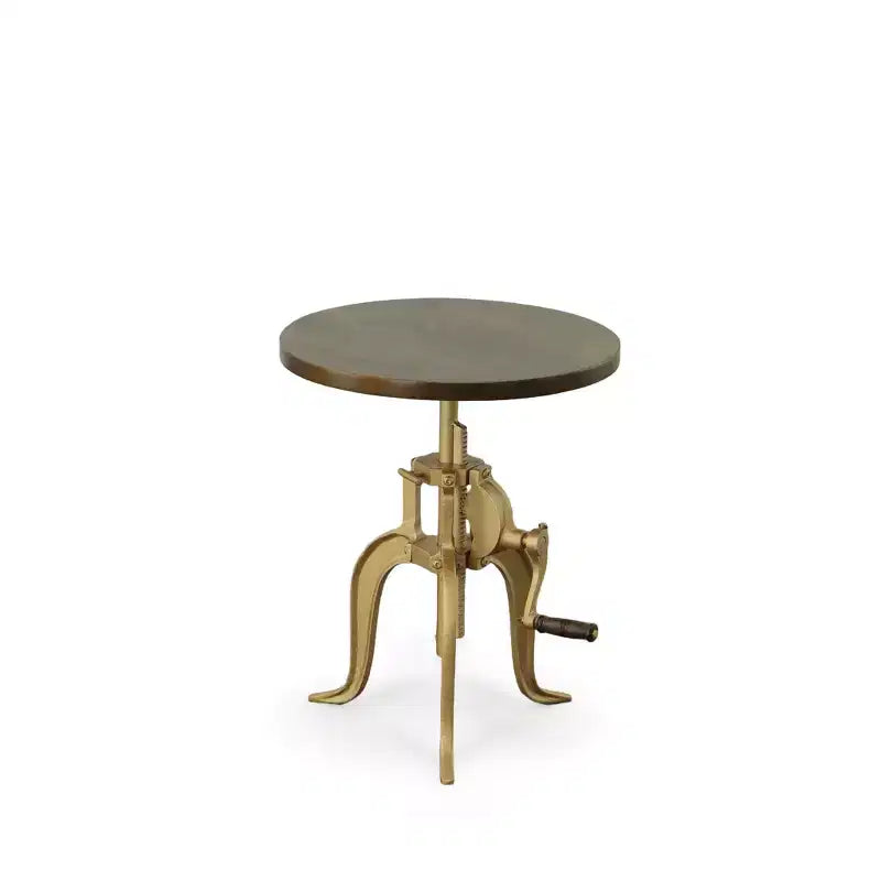 HomeRoots Table d'appoint ronde réglable en hauteur en laiton, bois massif et fer, 19 po