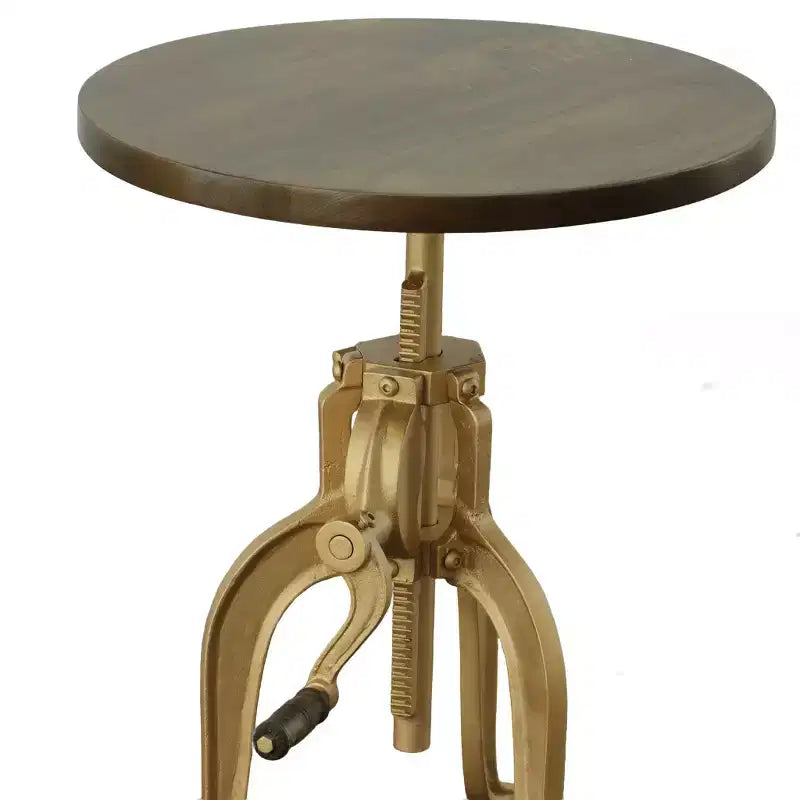 HomeRoots Table d'appoint ronde réglable en hauteur en laiton, bois massif et fer, 19 po