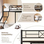 Heavy Duty Metal Twin Over Full Size Bunk Bed, Low Profile Bunk Bed with Length Guardrail and Ladder, No Box Spring Needed, Space Saving