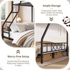 Heavy Duty Metal Twin Over Full Size Bunk Bed, Low Profile Bunk Bed with Length Guardrail and Ladder, No Box Spring Needed, Space Saving