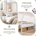 Heavy Duty Metal Twin Over Full Size Bunk Bed, Low Profile Bunk Bed with Length Guardrail and Ladder, No Box Spring Needed, Space Saving