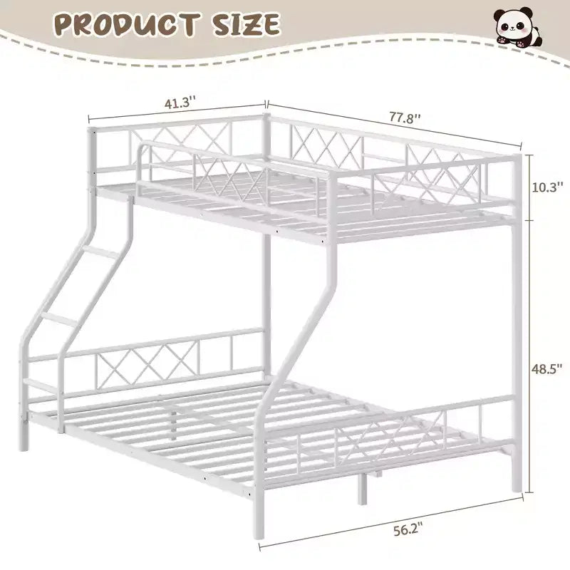 Heavy Duty Metal Twin Over Full Size Bunk Bed, Low Profile Bunk Bed with Length Guardrail and Ladder, No Box Spring Needed, Space Saving