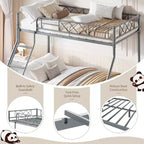Heavy Duty Metal Twin Over Full Size Bunk Bed, Low Profile Bunk Bed with Length Guardrail and Ladder, No Box Spring Needed, Space Saving