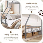 Heavy Duty Metal Twin Over Full Size Bunk Bed, Low Profile Bunk Bed with Length Guardrail and Ladder, No Box Spring Needed, Space Saving