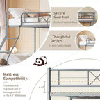 Heavy Duty Metal Twin Over Full Size Bunk Bed, Low Profile Bunk Bed with Length Guardrail and Ladder, No Box Spring Needed, Space Saving