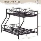 Heavy Duty Metal Twin Over Full Size Bunk Bed, Low Profile Bunk Bed with Length Guardrail and Ladder, No Box Spring Needed, Space Saving