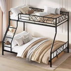 Heavy Duty Metal Twin Over Full Size Bunk Bed, Low Profile Bunk Bed with Length Guardrail and Ladder, No Box Spring Needed, Space Saving