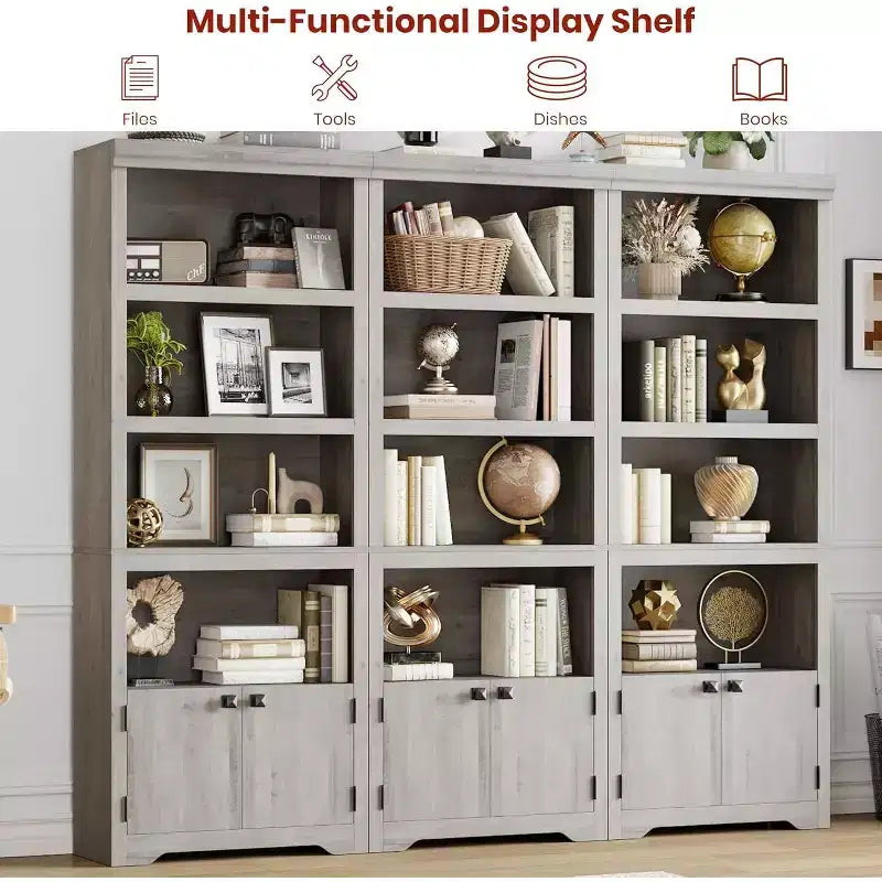 5 Tier Bookshelf, 69'' Tall Farmhouse Bookcase with 2 Doors & Adjustable Shelves - 31.5 W Open Display Storage Rack for Study, Living Room, Black