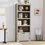 5 Tier Bookshelf, 69'' Tall Farmhouse Bookcase with 2 Doors & Adjustable Shelves - 31.5 W Open Display Storage Rack for Study, Living Room, Black