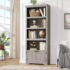 5 Tier Bookshelf, 69'' Tall Farmhouse Bookcase with 2 Doors & Adjustable Shelves - 31.5 W Open Display Storage Rack for Study, Living Room, Black
