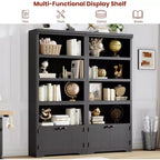 5 Tier Bookshelf, 69'' Tall Farmhouse Bookcase with 2 Doors & Adjustable Shelves - 31.5 W Open Display Storage Rack for Study, Living Room, Black