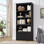 5 Tier Bookshelf, 69'' Tall Farmhouse Bookcase with 2 Doors & Adjustable Shelves - 31.5 W Open Display Storage Rack for Study, Living Room, Black