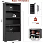 5 Tier Bookshelf, 69'' Tall Farmhouse Bookcase with 2 Doors & Adjustable Shelves - 31.5 W Open Display Storage Rack for Study, Living Room, Black