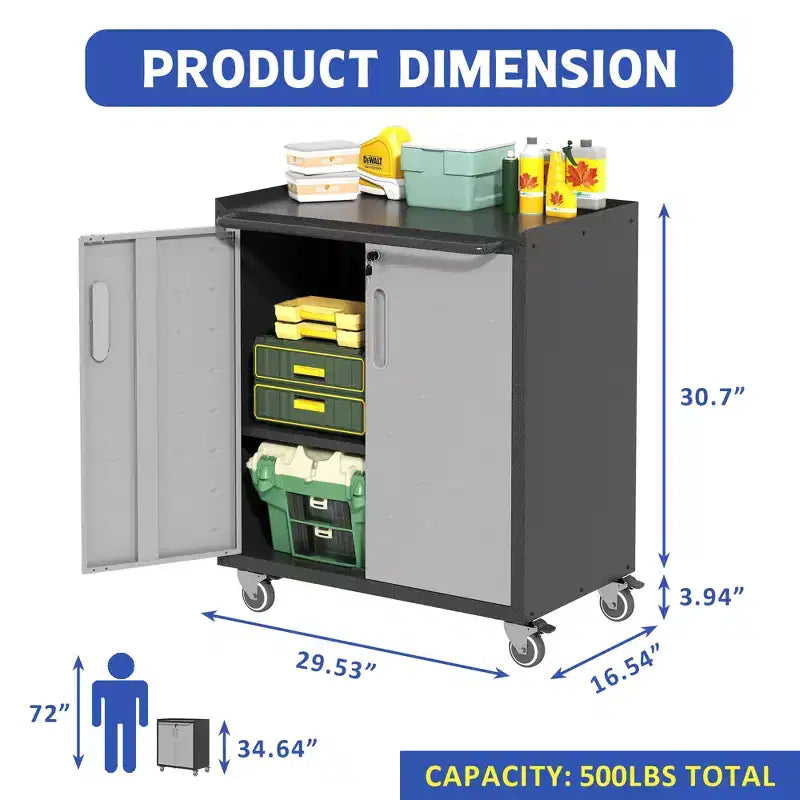 Armoire de rangement de garage en métal robuste avec roulettes, armoire de rangement pour outils pour solutions d'organisation