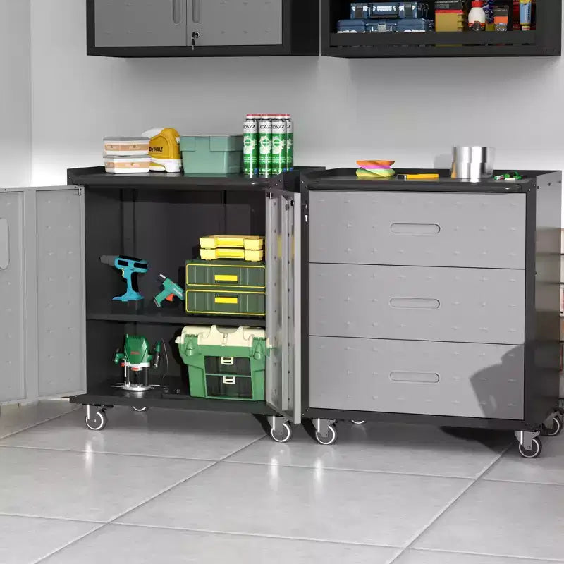 Meuble de rangement métallique avec roulettes, Chariot à outils 3 tiroirs pour Garage, Bureau et Solutions d'organisation à domicile