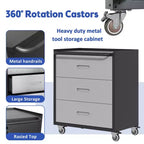 Meuble de rangement métallique avec roulettes, Chariot à outils 3 tiroirs pour Garage, Bureau et Solutions d'organisation à domicile
