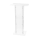 Modern Acrylic Podium Stand  Floor Lectern with Wide Reading Surface & Storage Shelf, Portable for Church, School, Conference  White