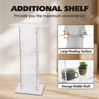 Modern Acrylic Podium Stand  Floor Lectern with Wide Reading Surface & Storage Shelf, Portable for Church, School, Conference  White
