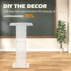 Modern Acrylic Podium Stand  Floor Lectern with Wide Reading Surface & Storage Shelf, Portable for Church, School, Conference  White