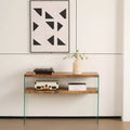 GDFStudio Gibson Modern Wood and Tempered Glass Console Table with Open Shelf
