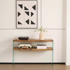 GDFStudio Gibson Modern Wood and Tempered Glass Console Table with Open Shelf
