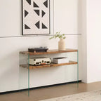 GDFStudio Gibson Modern Wood and Tempered Glass Console Table with Open Shelf
