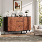 Sideboard Buffet Cabinet with Drawers and Shelves, Credenza Storage Coffee Bar with Metal Handles, Robot Vacuum Friendly for Kitchen and Dining