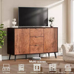 Sideboard Buffet Cabinet with Drawers and Shelves, Credenza Storage Coffee Bar with Metal Handles, Robot Vacuum Friendly for Kitchen and Dining