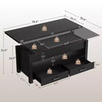 Table basse relevable réglable - Conception divisée, tiroirs de rangement et compartiment caché, table en bois moderne peu encombrante pour salon