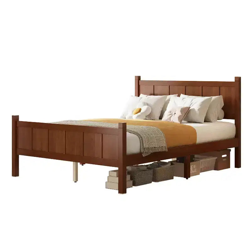 Lit plateforme double FAMYYT avec tête et pied de lit, assemblage facile