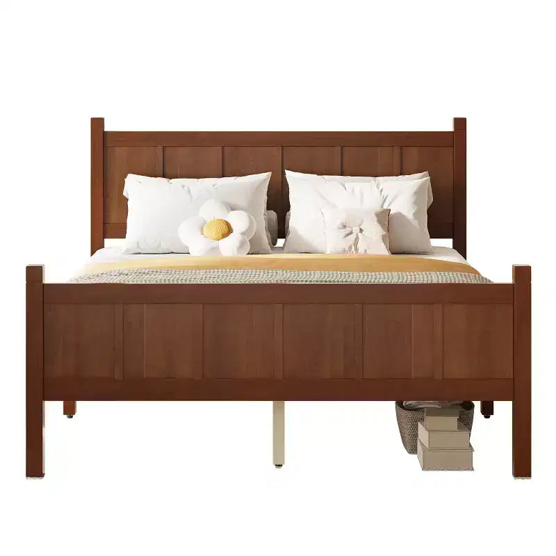 Lit plateforme double FAMYYT avec tête et pied de lit, assemblage facile