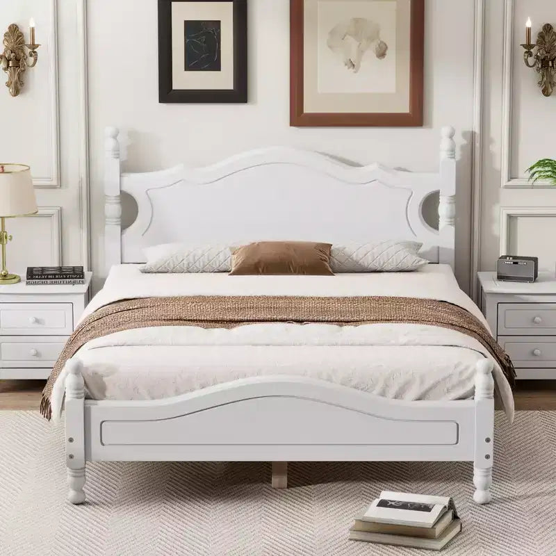 FAMYYT Full Size Wood Platform Bed With Wooden Slat Support, Easy Assembly